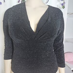 Connected Apparel Black Fitted Ruched Blouse